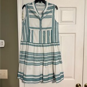 Sleeveless Teal and White Mini Dress